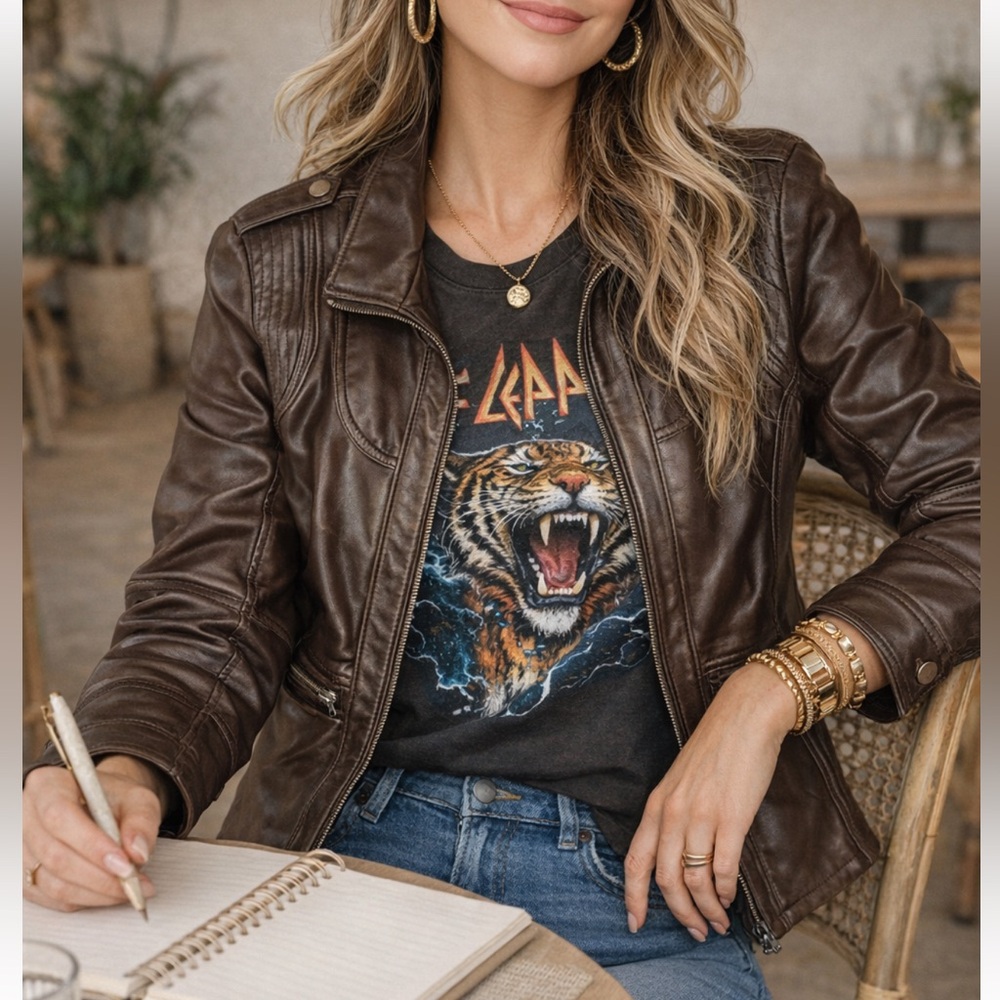 Kenneth Cole Brown Leather Motorcycle Jacket